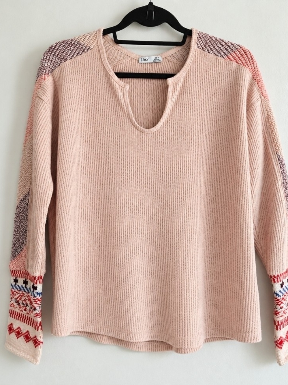 Dex Blush Pink Fair Isle Southwestern Sleeve Knit Sweater Top M